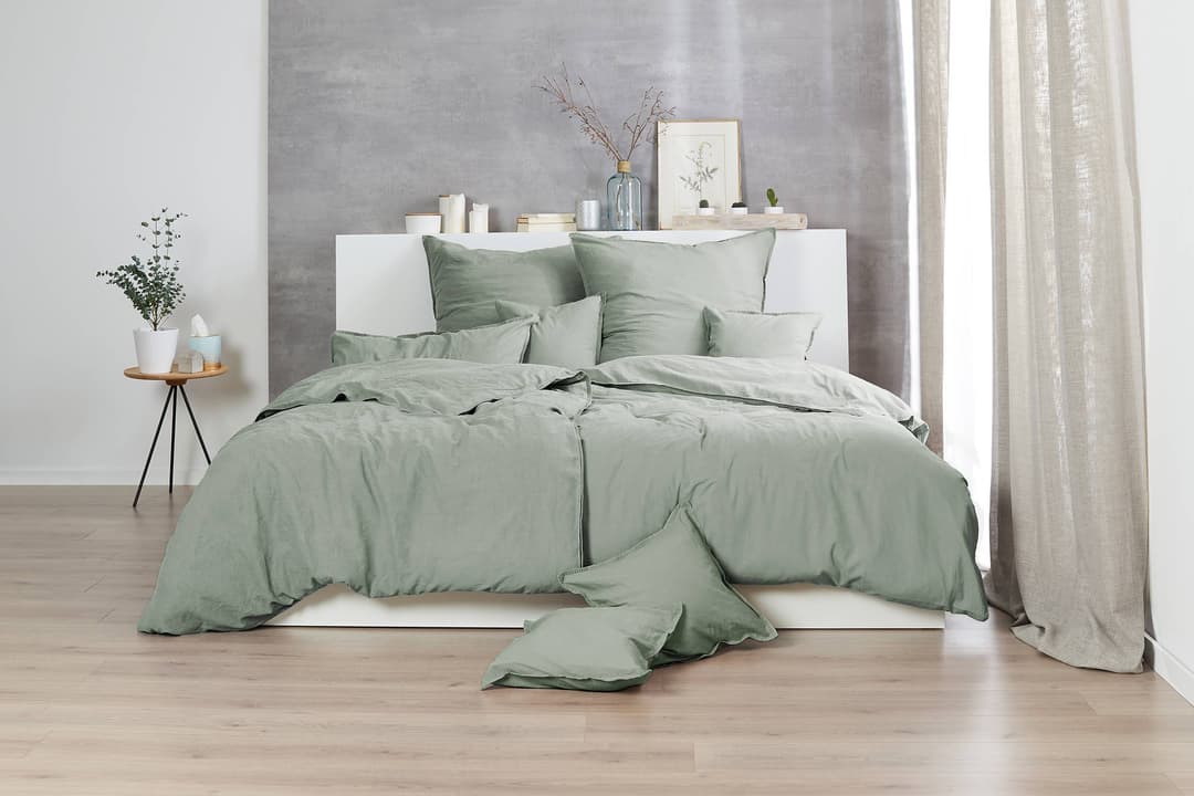 home24 Renforce-Bettwäsche Stonewashed Pure | Grün