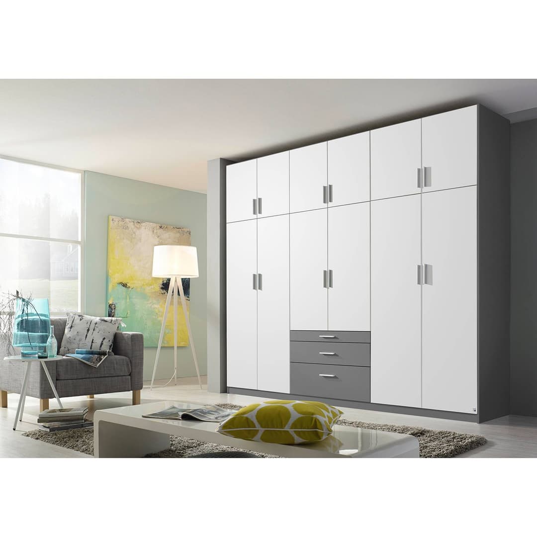 home24 Drehtürenschrank 271cm Weiß/Alpinweiß/Graumetallic ohne | Weiß