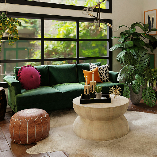 Modernes Wohnzimmer mit grüner Couch